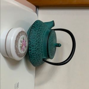 Lot 2-Teapot w/basket fresh tea leaves & delicate